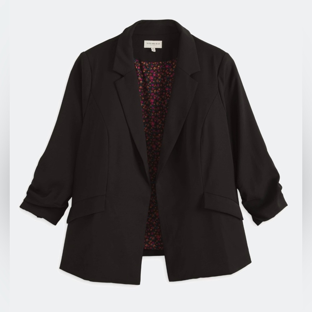 Skies are Blue Geneva Ruched Sleeve Blazer., Size 1X (16-18)